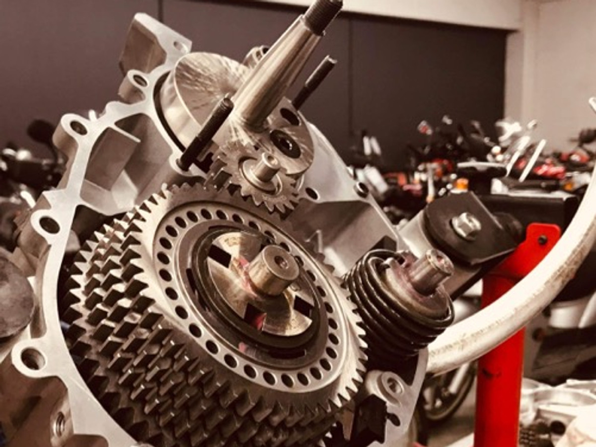 Transmission case open showing gears