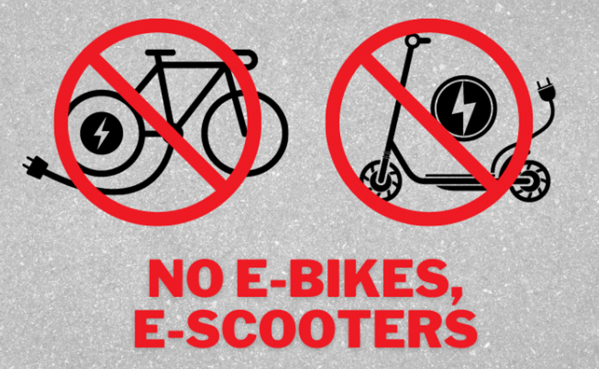 Shop sign: We Don't Work on e-bikes or electric scooters